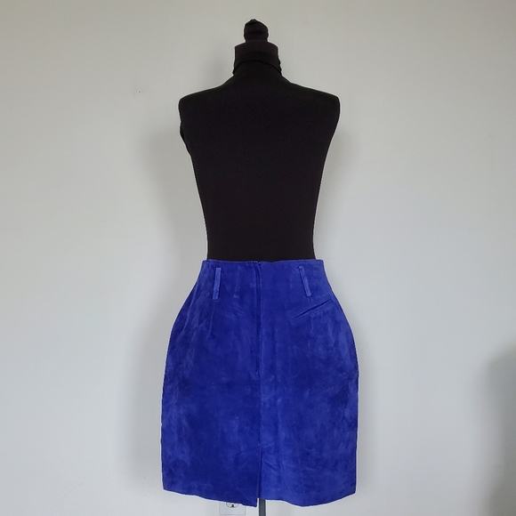 NWT Vintage Express Royal Blue Suede Leather Skirt Size 12 - Picture 2 of 7